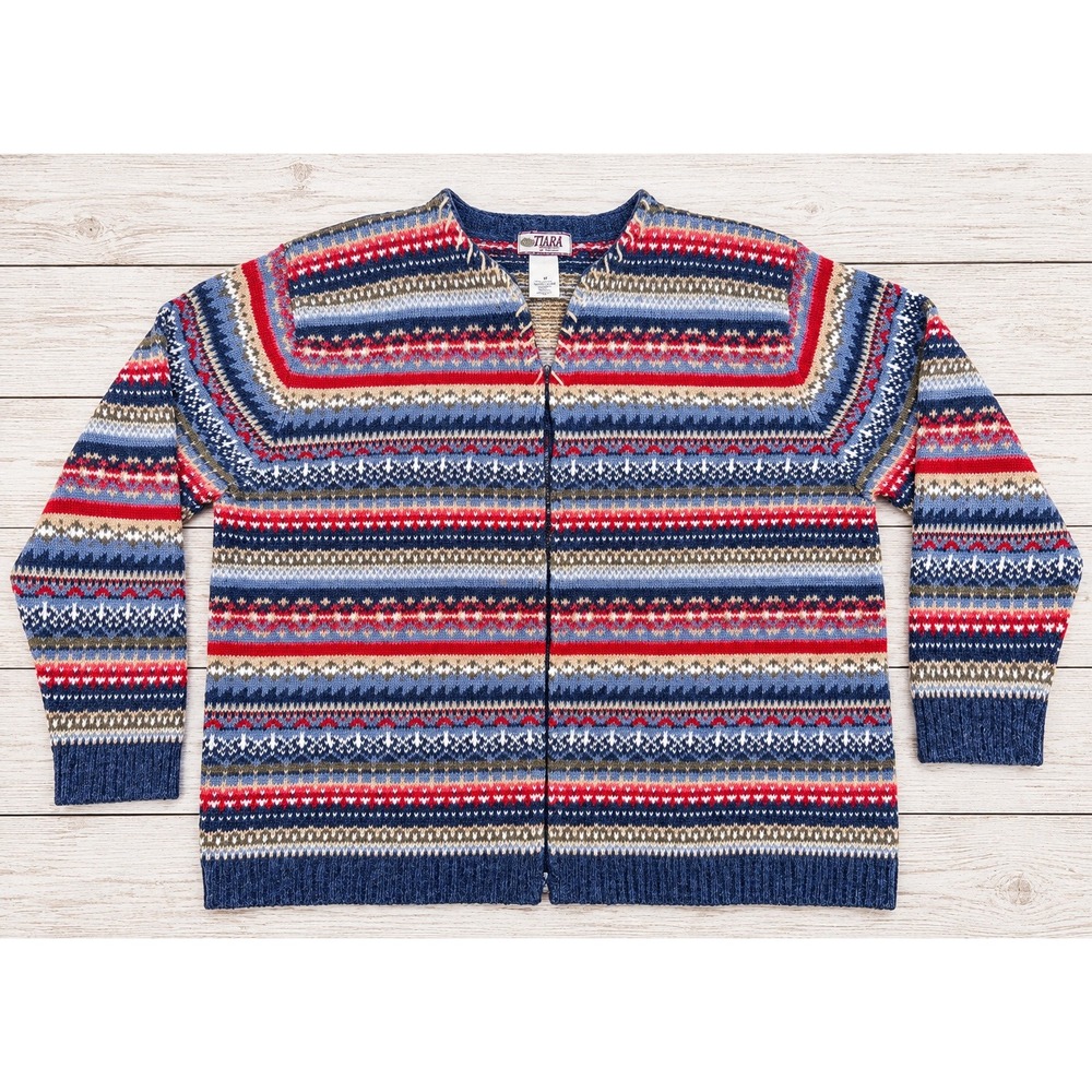 Tiara Women Cardigan Sweater Fair Isle Nordic Grandmacore Boho Y2K  Cozy 1XL